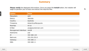 proxmox install summary