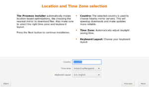 proxmox install set timezone
