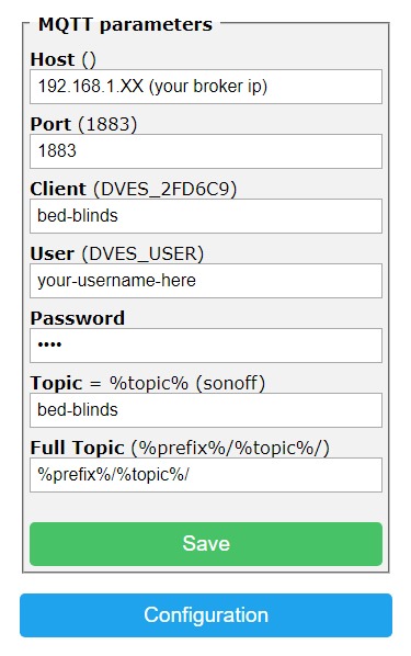 tasmota blinds mqtt settings