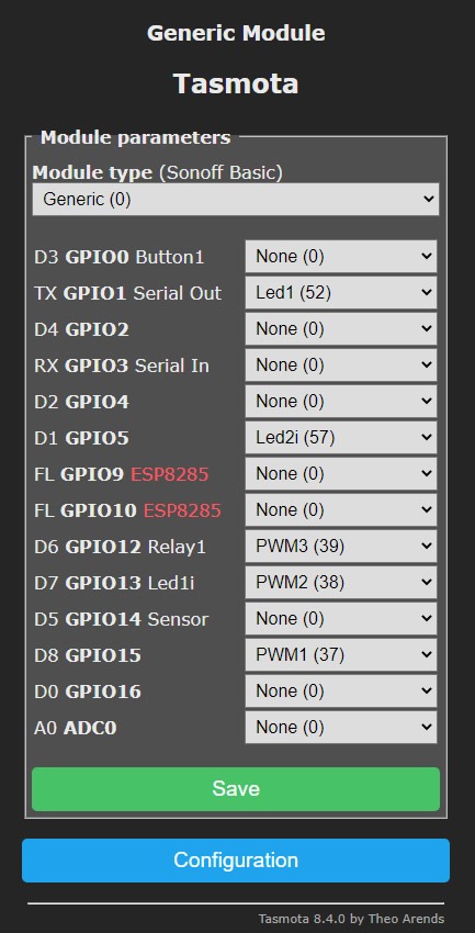 tasmota h801 generic config